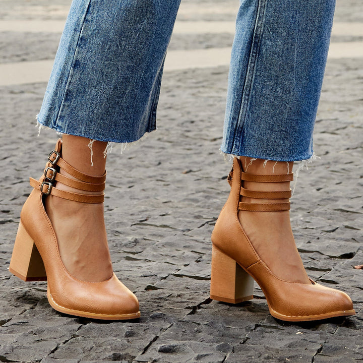 Zandra | Block Heel Pumps with Multi Strap Ankle Detail