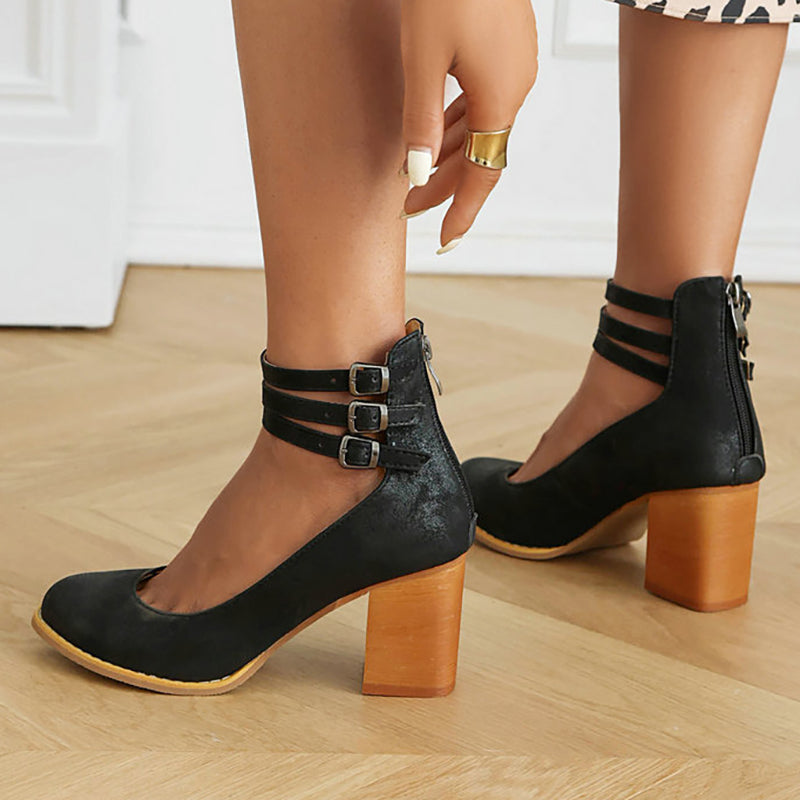 Zandra | Block Heel Pumps with Multi Strap Ankle Detail