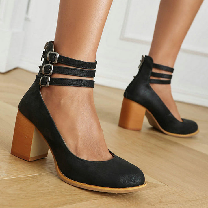Zandra | Block Heel Pumps with Multi Strap Ankle Detail