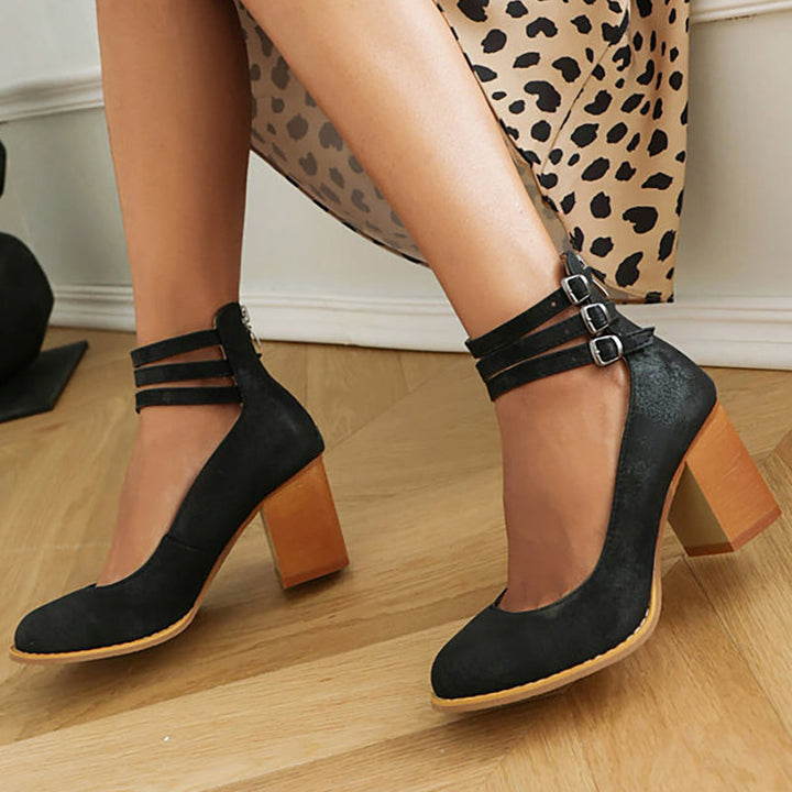Zandra | Block Heel Pumps with Multi Strap Ankle Detail