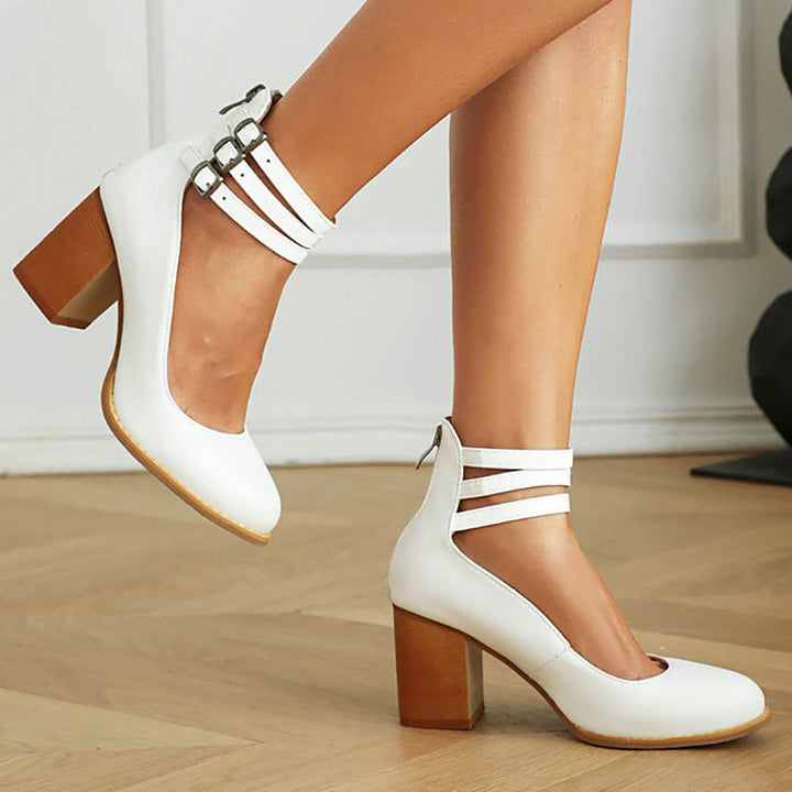 Zandra | Block Heel Pumps with Multi Strap Ankle Detail