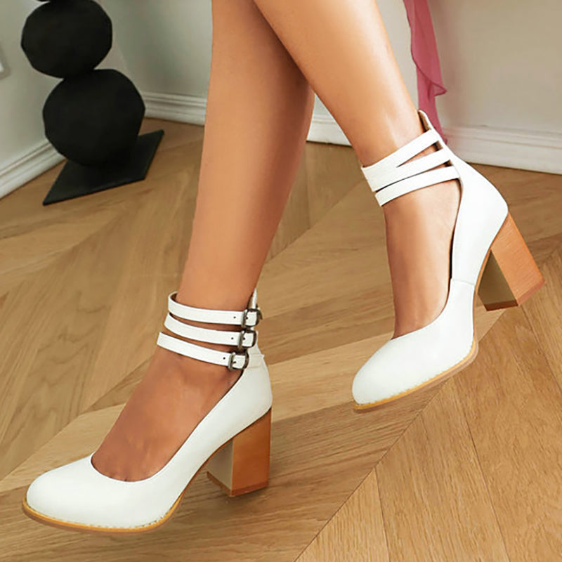 Zandra | Block Heel Pumps with Multi Strap Ankle Detail