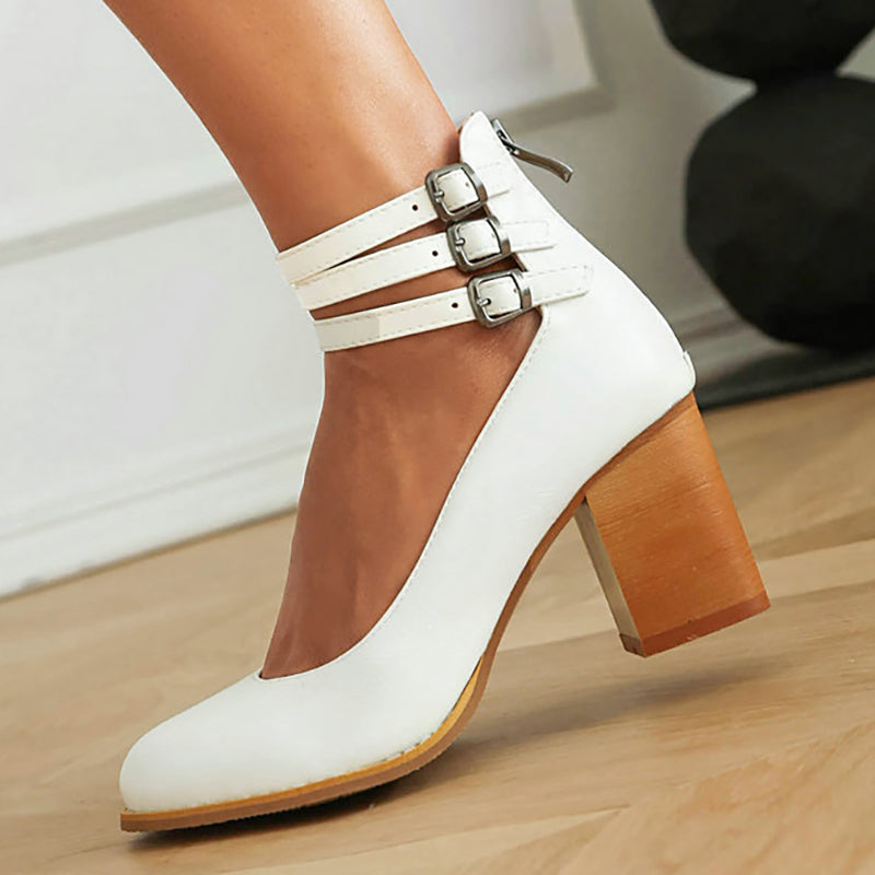 Zandra | Block Heel Pumps with Multi Strap Ankle Detail