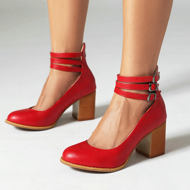 Zandra | Block Heel Pumps with Multi Strap Ankle Detail
