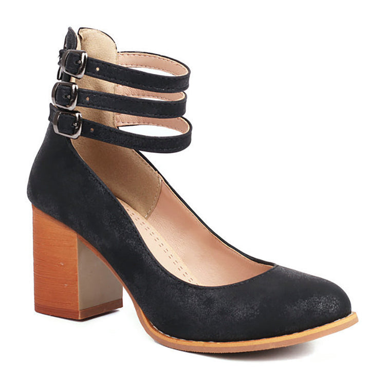 Zandra | Block Heel Pumps with Multi Strap Ankle Detail