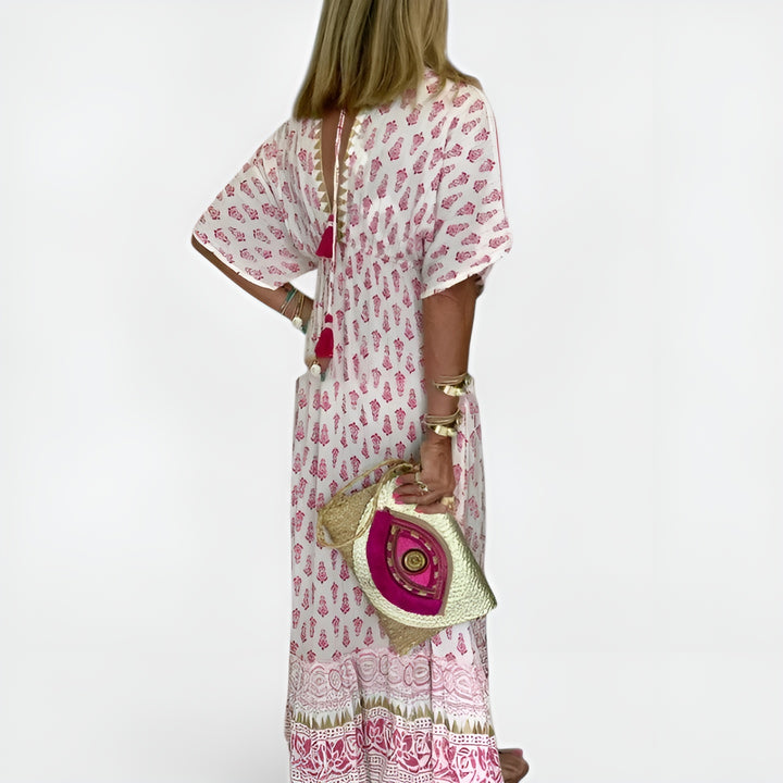 Zarelynn | Boho Printed Maxi Dress with Flutter Sleeves
