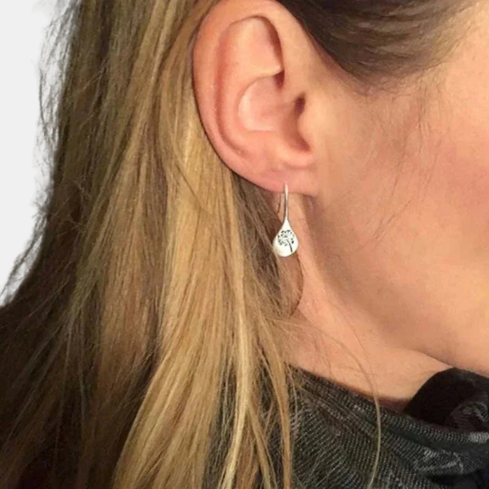 Zayda | Minimalist Drop Earrings with Botanical Engraving