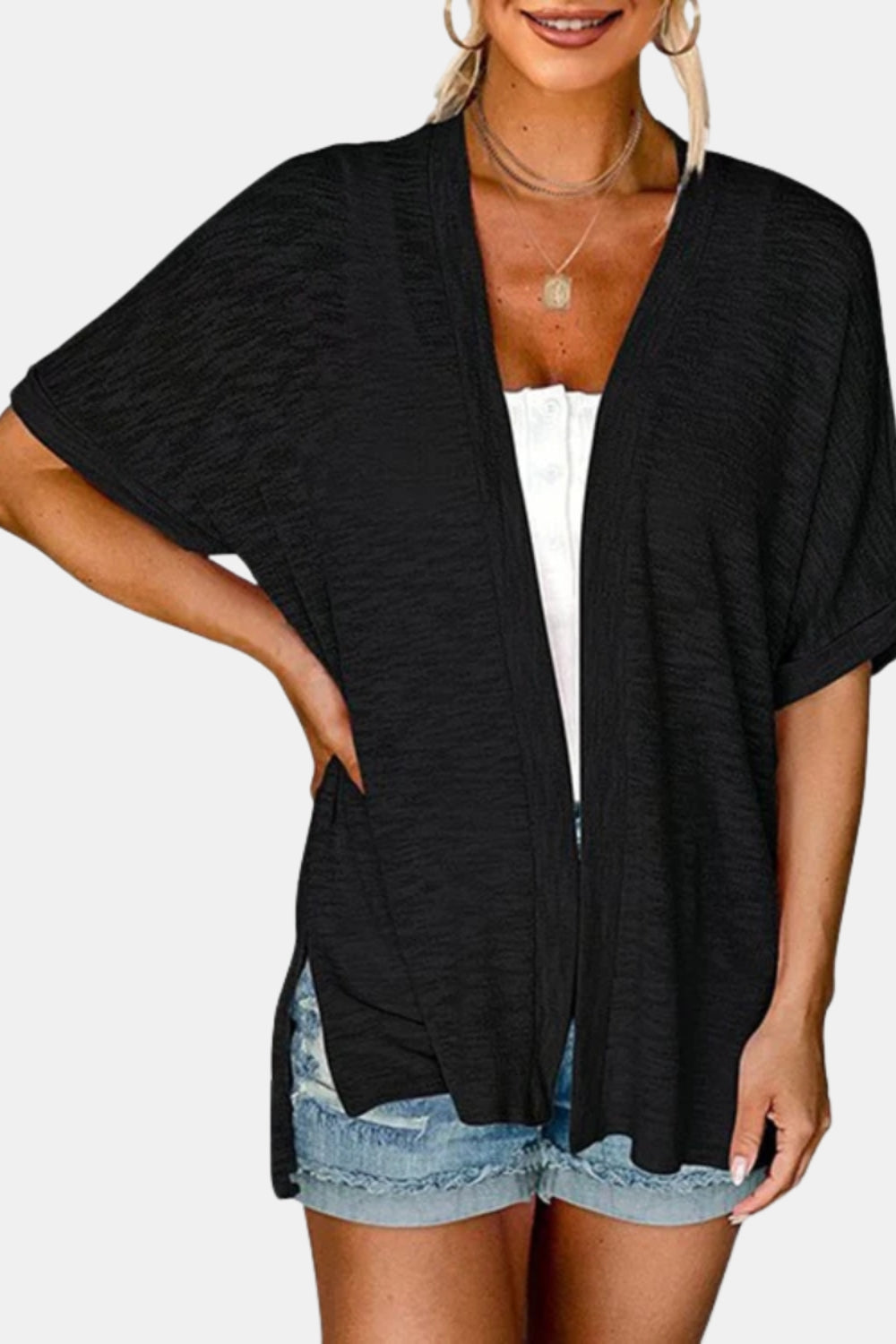 Zayliana | Open Front Cardigan with Short Sleeves