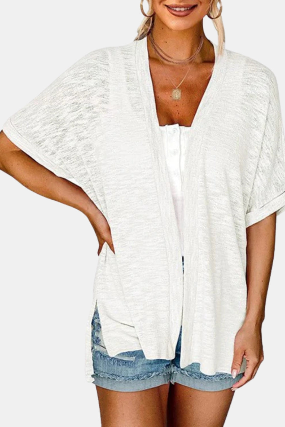 Zayliana | Open Front Cardigan with Short Sleeves