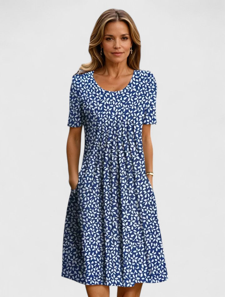 Zelmoria | Chic Floral Midi Dress with Short Sleeves