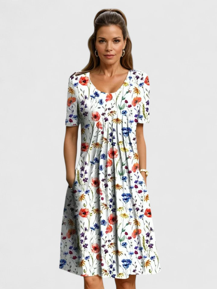 Zelmoria | Chic Floral Midi Dress with Short Sleeves