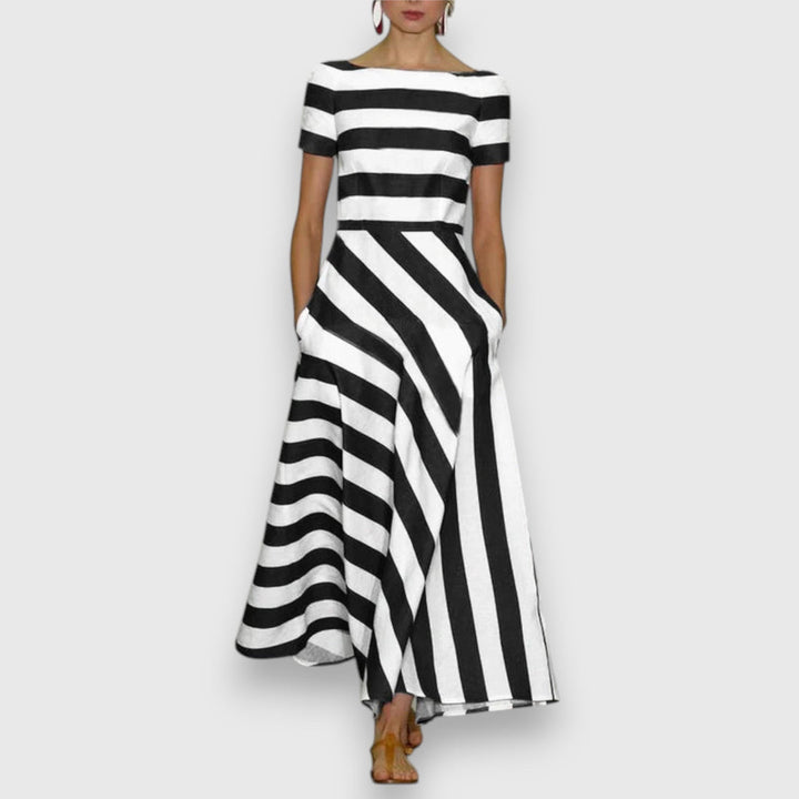 Zirevia | Striped Maxi Dress with Boat Neck