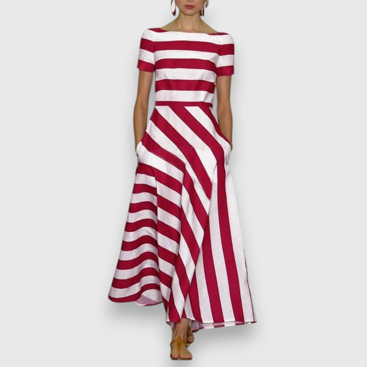 Zirevia | Striped Maxi Dress with Boat Neck