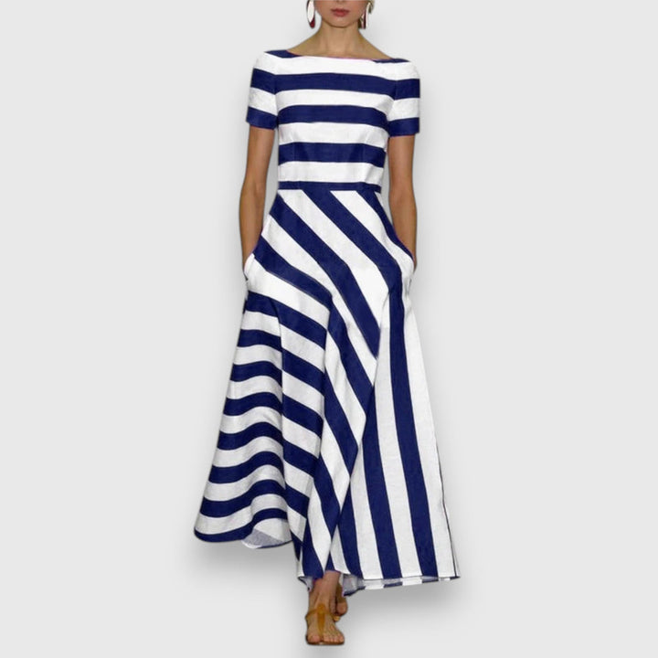 Zirevia | Striped Maxi Dress with Boat Neck