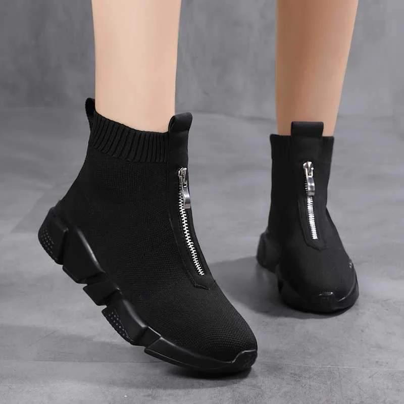 Zoe | Sock Ankle Boots with Front Zipper