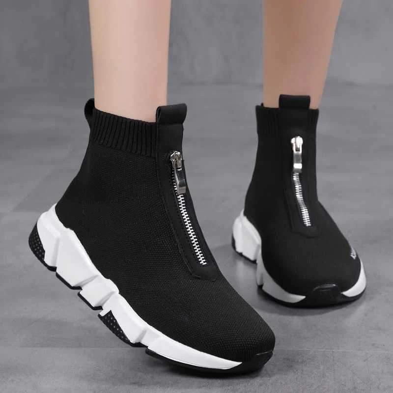 Zoe | Sock Ankle Boots with Front Zipper