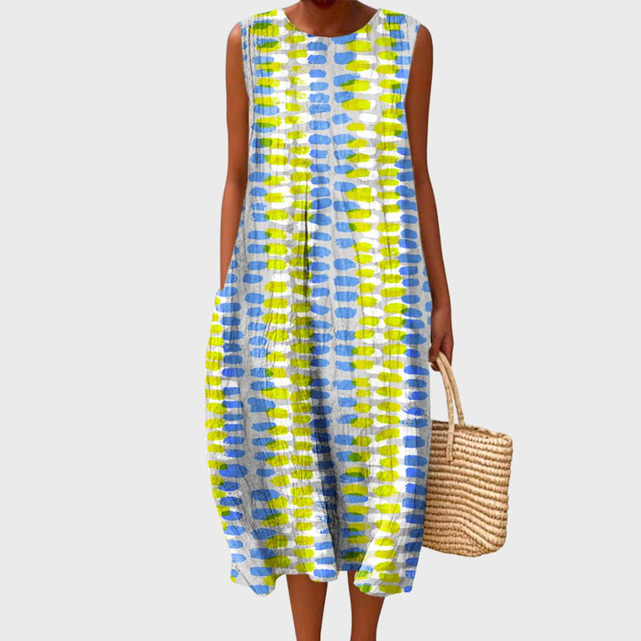 Zorvella | Modern Printed Midi Dress with Sleeveless Silhouette