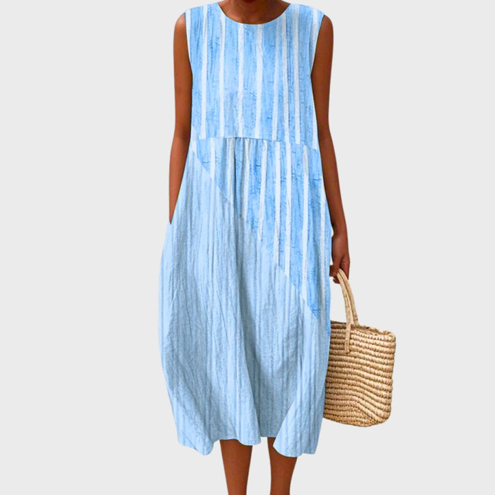 Zorvella | Modern Printed Midi Dress with Sleeveless Silhouette