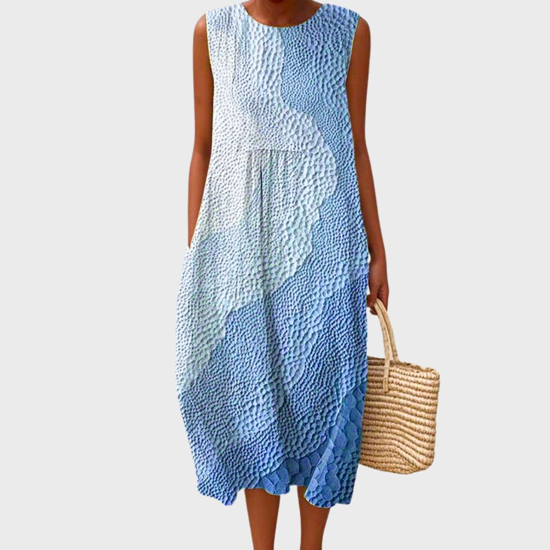 Zorvella | Modern Printed Midi Dress with Sleeveless Silhouette