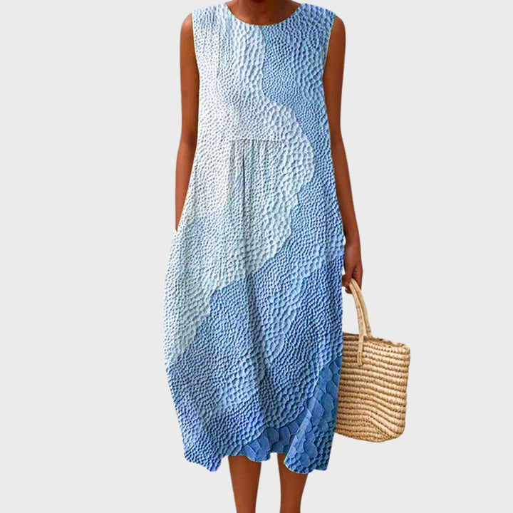 Zorvella | Modern Printed Midi Dress with Sleeveless Silhouette