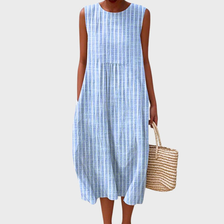 Zorvella | Modern Printed Midi Dress with Sleeveless Silhouette