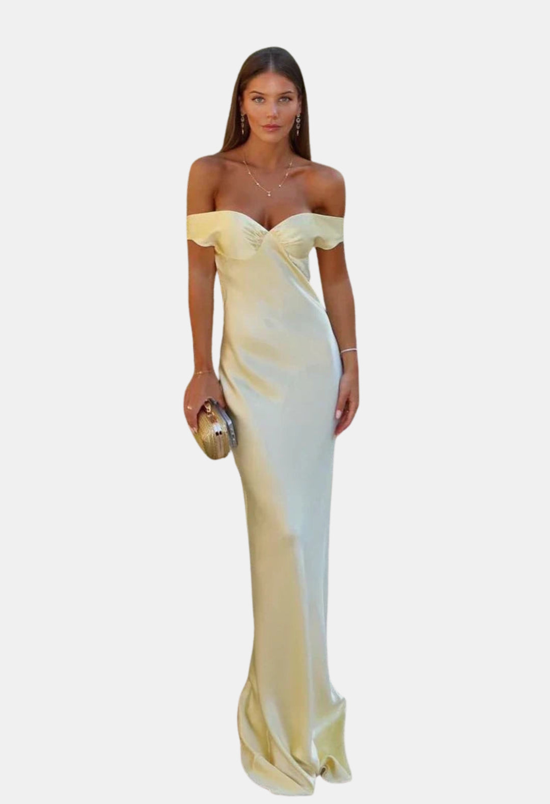 Zoryvella | Wedding Guest Off Shoulder Satin Maxi Dress