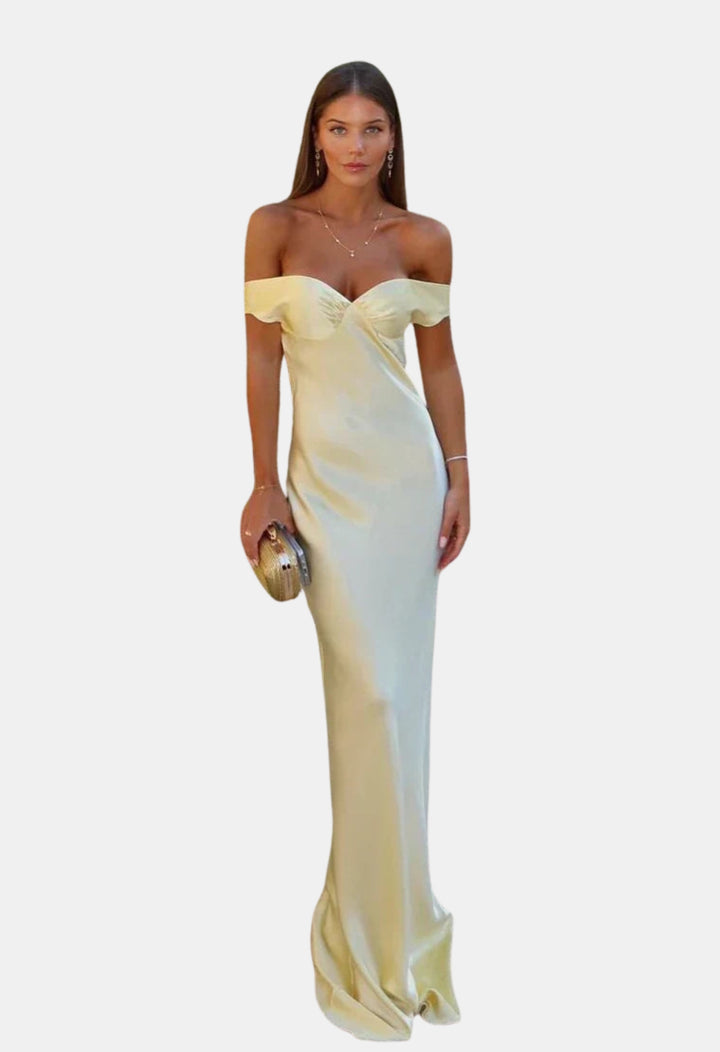Zoryvella | Wedding Guest Off Shoulder Satin Maxi Dress