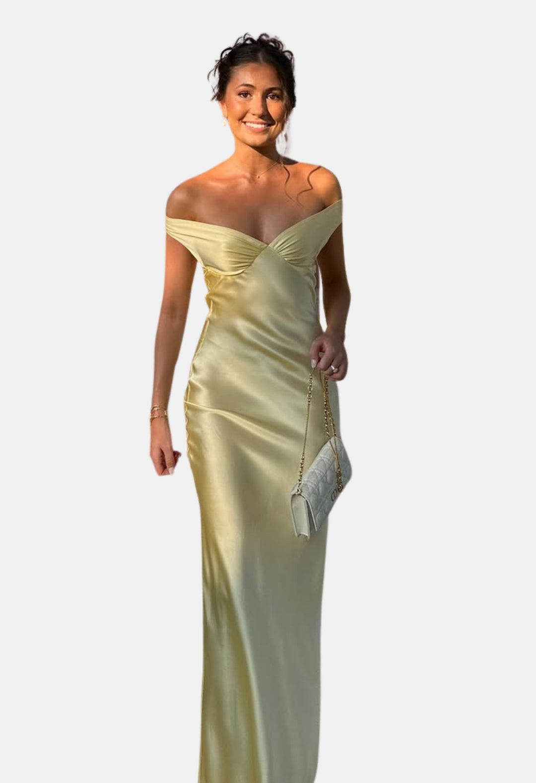 Zoryvella | Wedding Guest Off Shoulder Satin Maxi Dress
