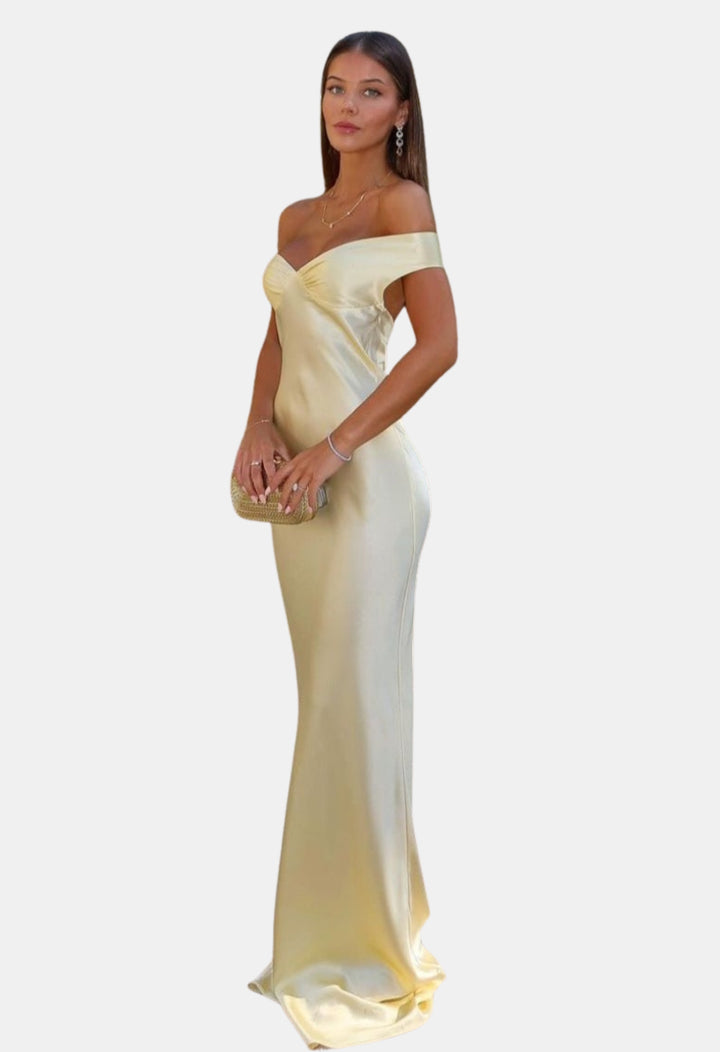 Zoryvella | Wedding Guest Off Shoulder Satin Maxi Dress