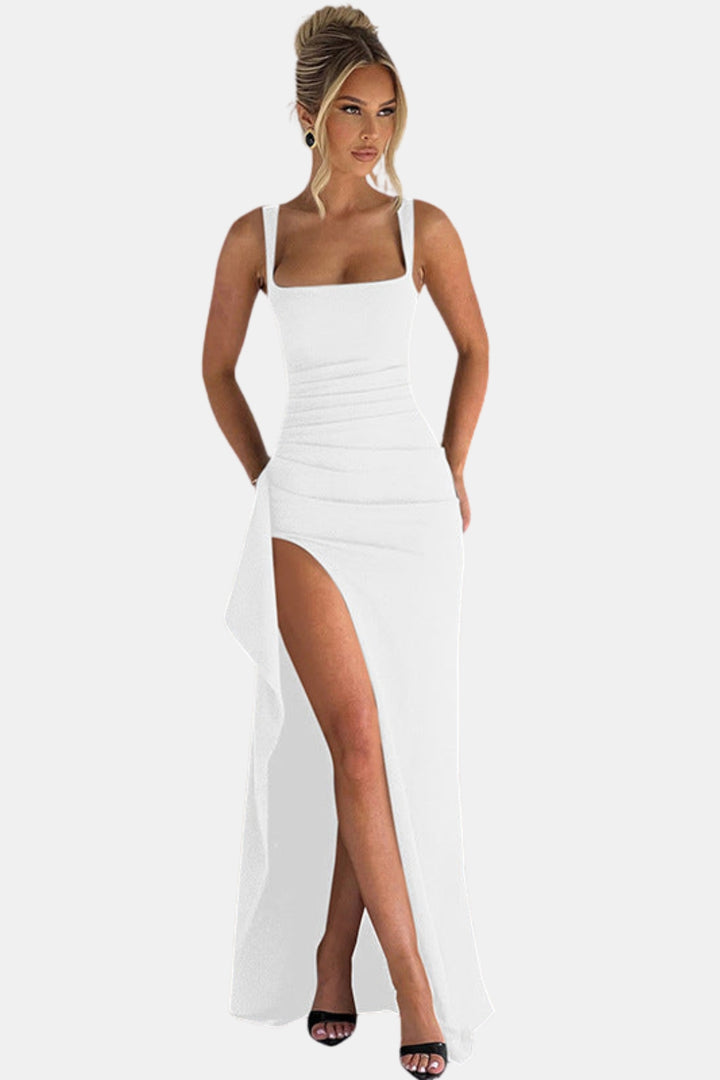 Zoryzella | Elegant Square Neck Maxi Dress with High Slit