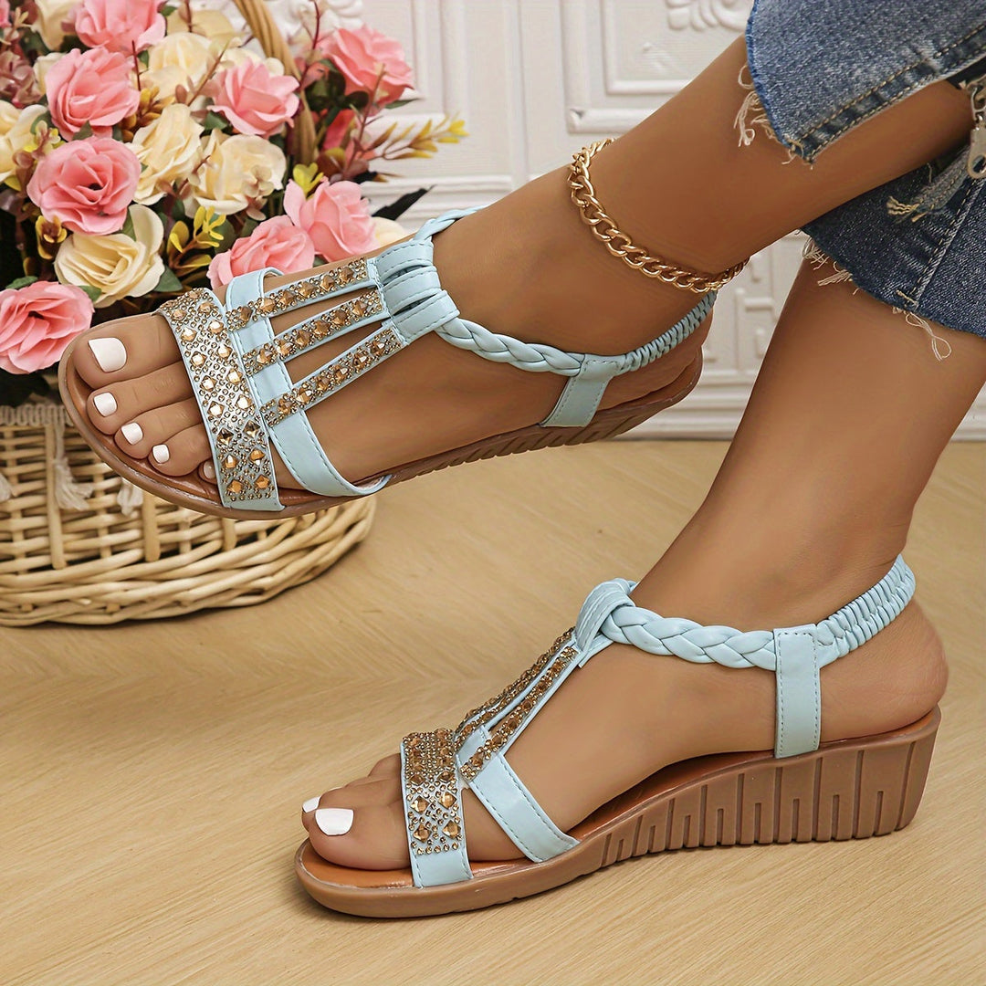 Zuleika | Elegant Wedge Sandals with Rhinestone Detail