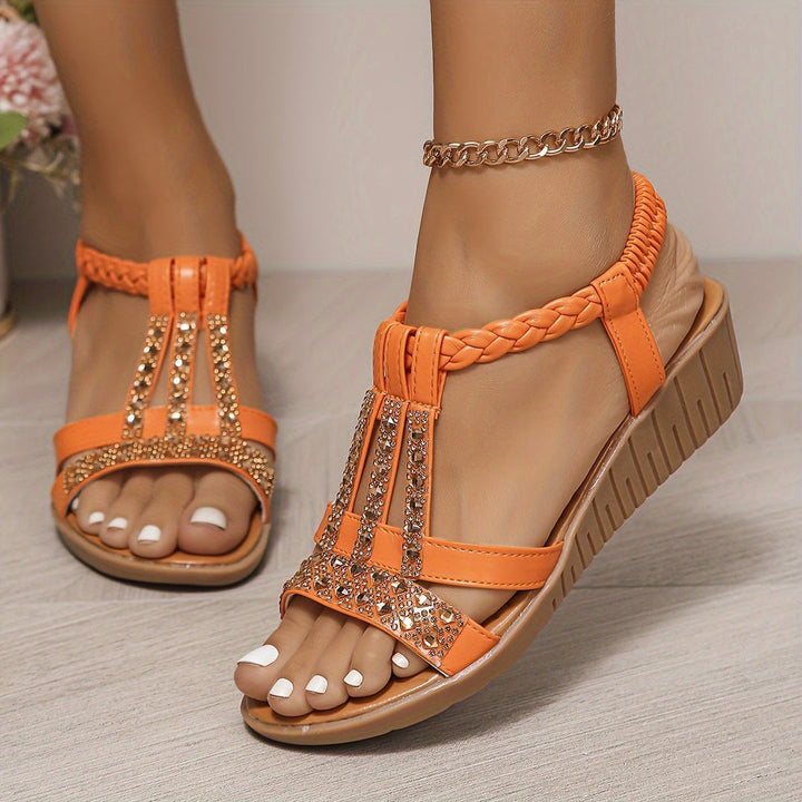 Zuleika | Elegant Wedge Sandals with Rhinestone Detail