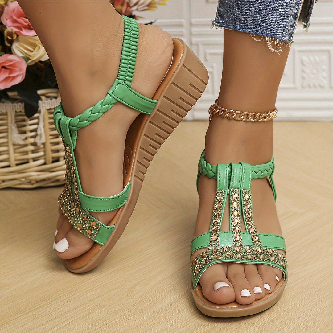 Zuleika | Elegant Wedge Sandals with Rhinestone Detail