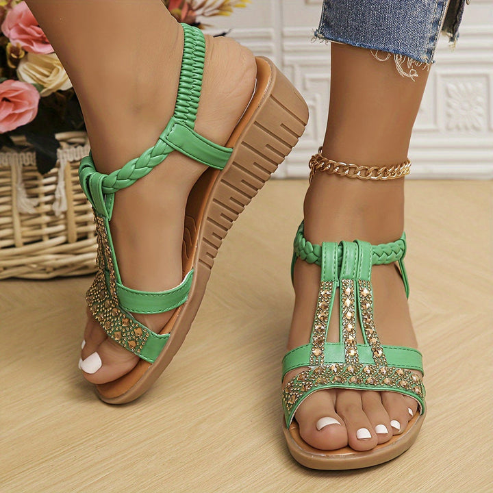 Zuleika | Elegant Wedge Sandals with Rhinestone Detail