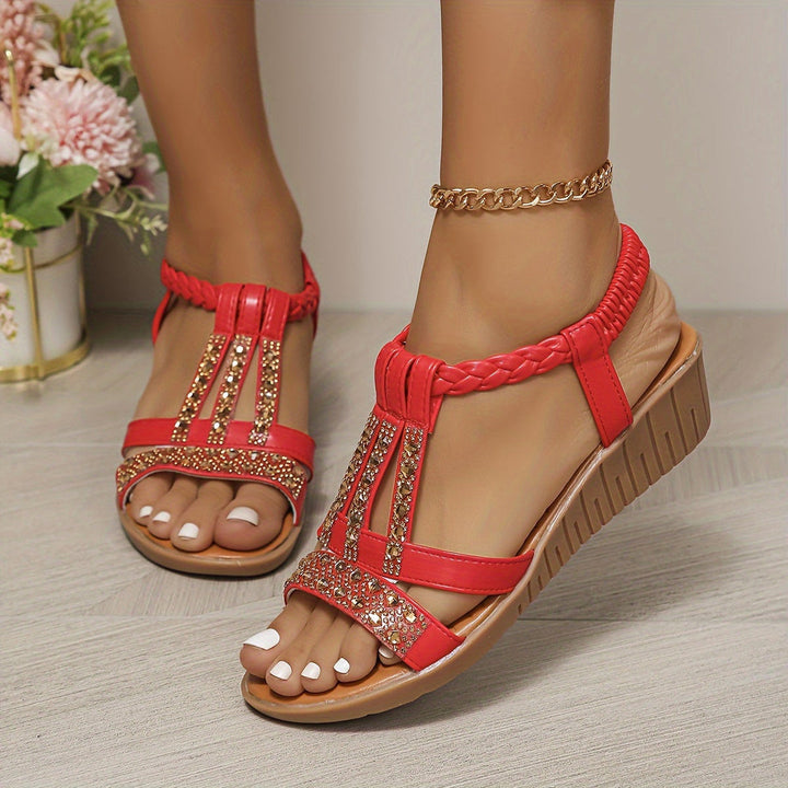 Zuleika | Elegant Wedge Sandals with Rhinestone Detail