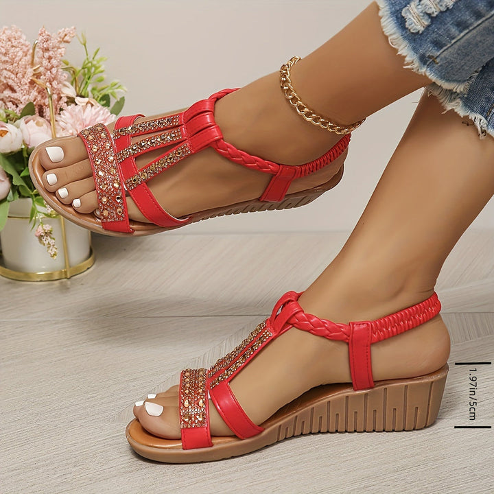 Zuleika | Elegant Wedge Sandals with Rhinestone Detail