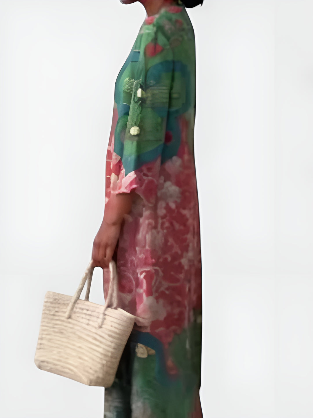 Zymoria | Elegant Patterned Midi Dress with V-Neck