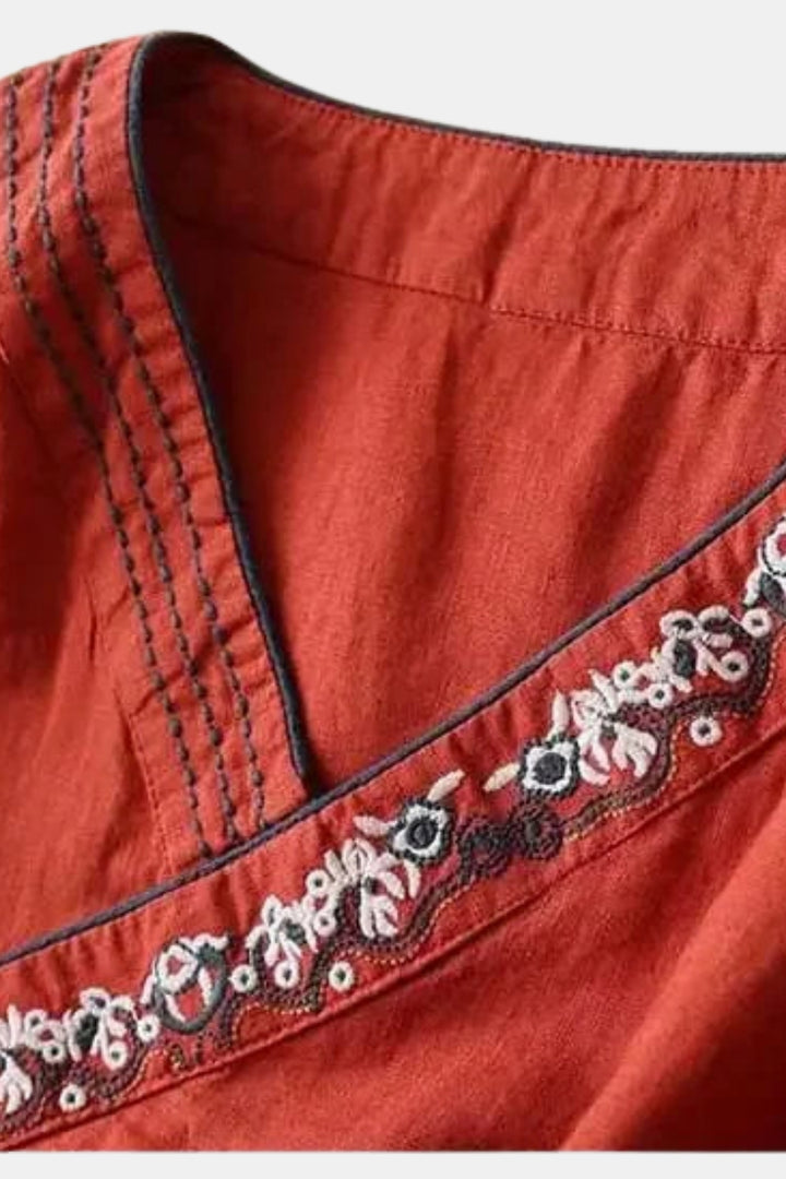 Zynora | Embroidered Wrap Blouse with V Neck