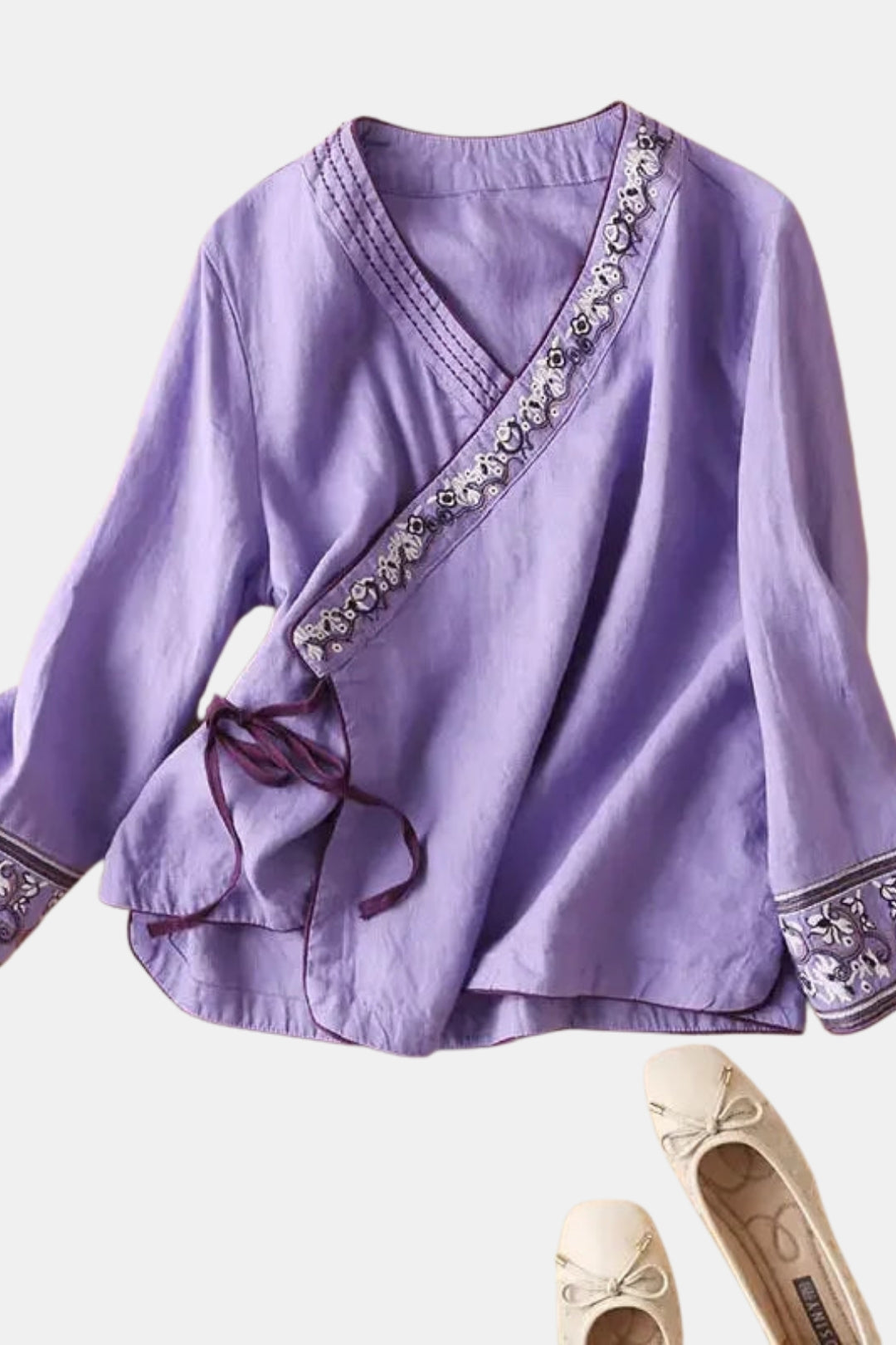Zynora | Embroidered Wrap Blouse with V Neck