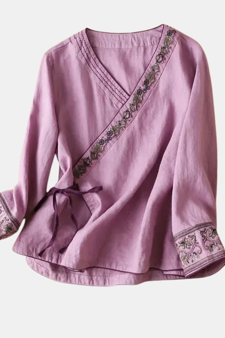 Zynora | Embroidered Wrap Blouse with V Neck