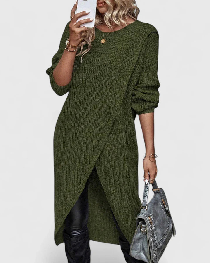 Zynoria | Modern Knit Sweater Dress with Asymmetric Hem