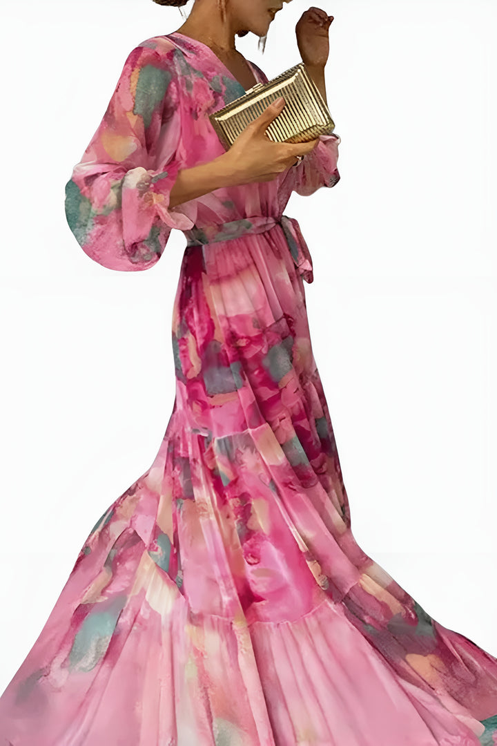 Zyravella | Elegant Floral Wrap Maxi Dress with Tie Waist