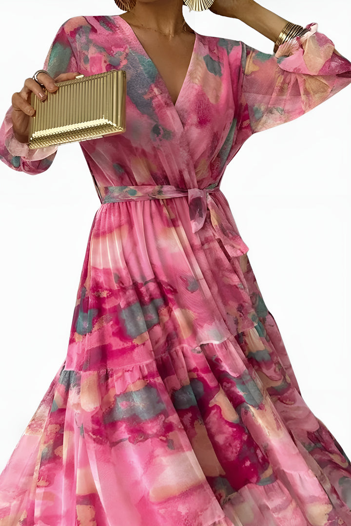 Zyravella | Elegant Floral Wrap Maxi Dress with Tie Waist