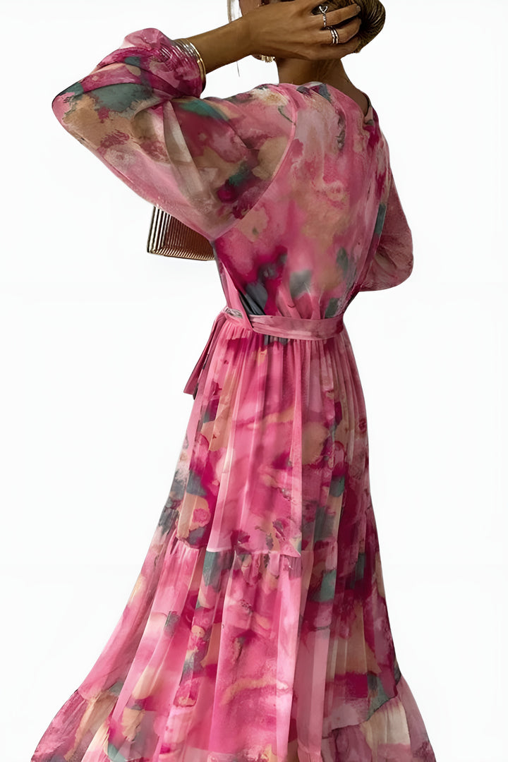 Zyravella | Elegant Floral Wrap Maxi Dress with Tie Waist