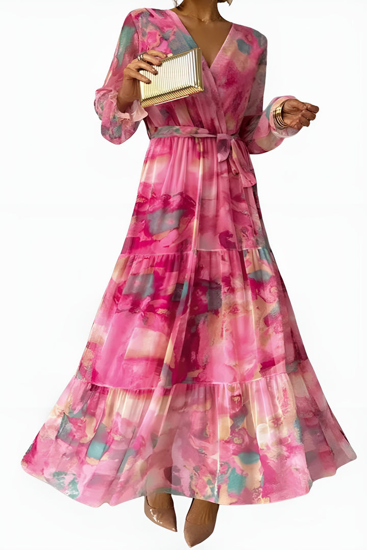 Zyravella | Elegant Floral Wrap Maxi Dress with Tie Waist