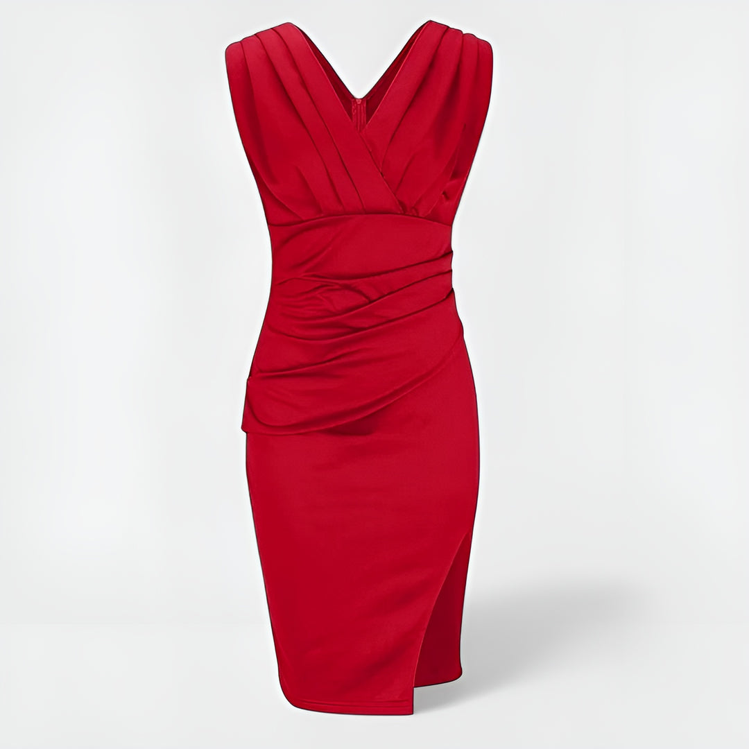 Zyvendra | Elegant Sheath Dress with V Neck and Slit